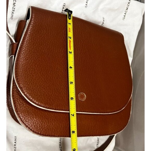 Isaac Mizrahi Crossbody Saddle Bag Leather & Faux Leather Brown &‎ White - Picture 11 of 12